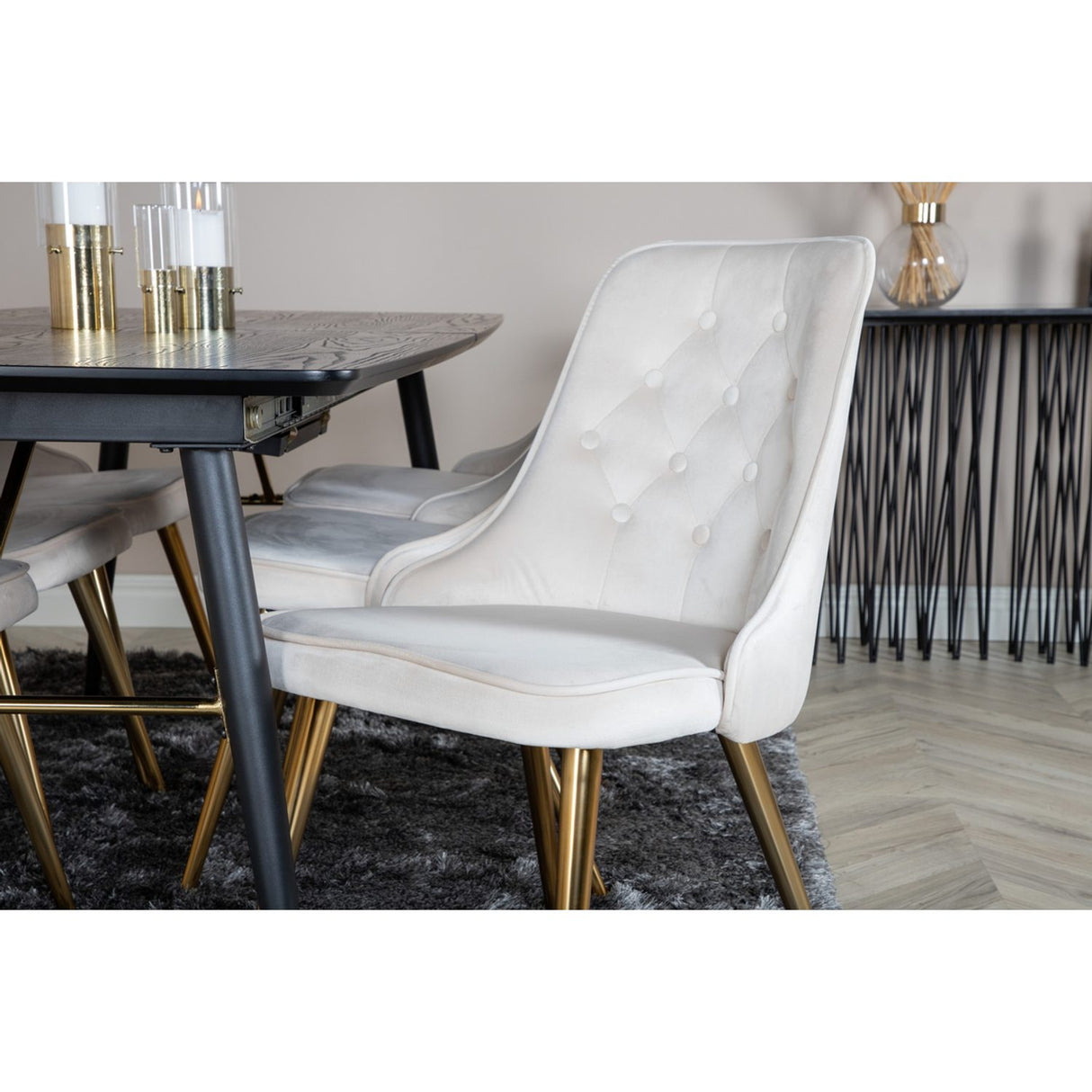 Gold, Velvet Deluxe Rektangulär matgrupp Beige,Guld, Svart, 180 x 85