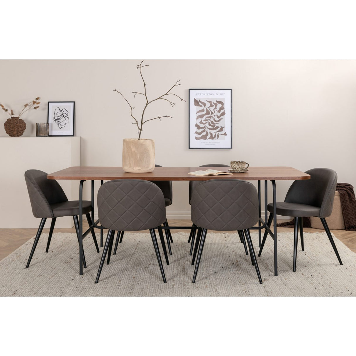 Uno, Velvet Rektangulär matgrupp Svart,Grå, Svart,Natur, 200 x 90