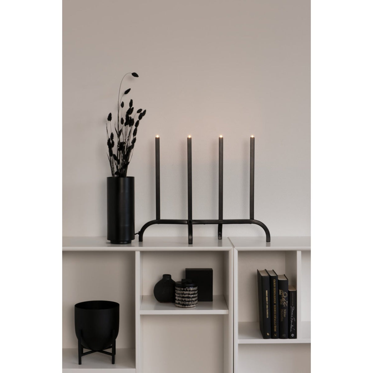 4 Ljus Metall Svart 50 cm Elljusstake