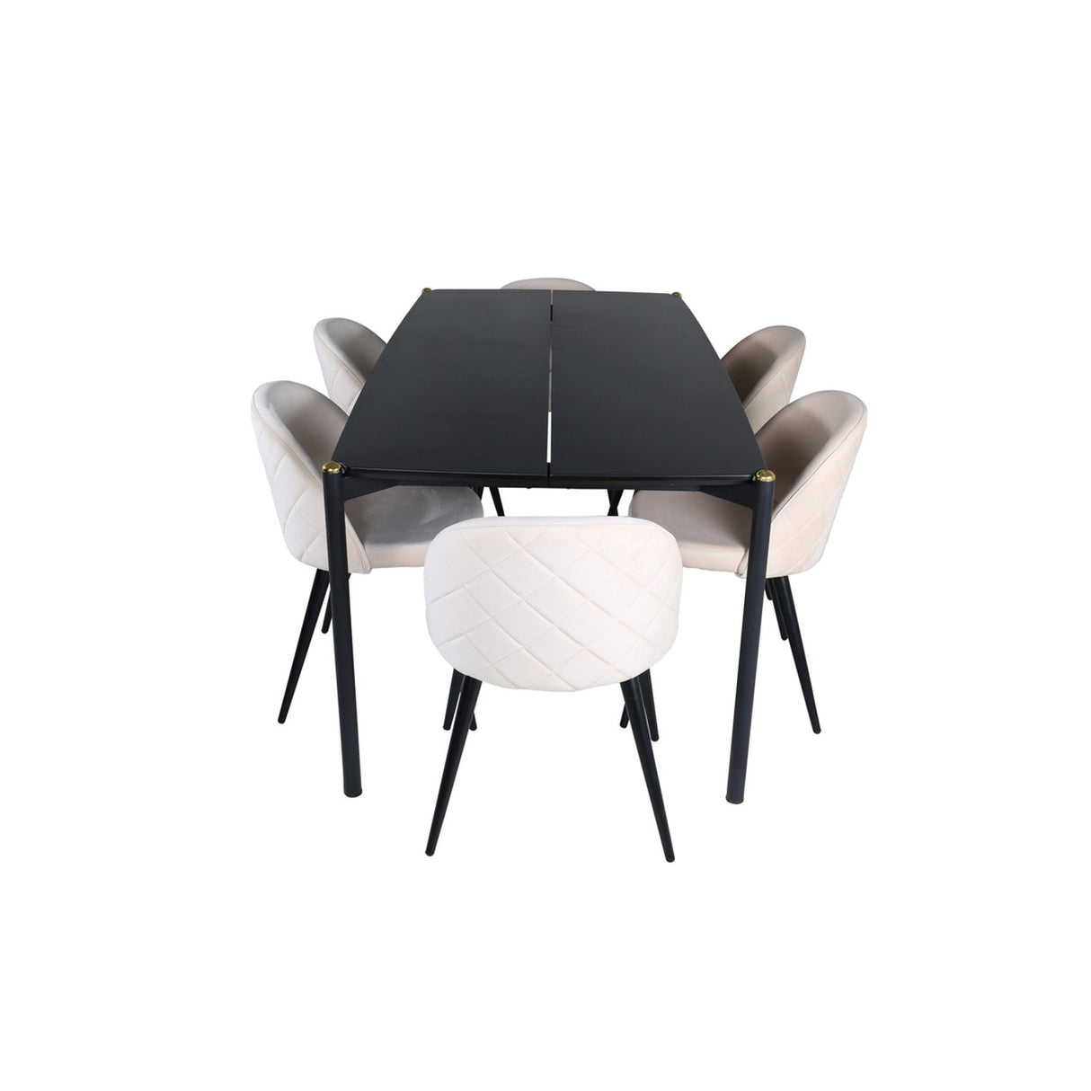 Pelle, Velvet Rektangulär matgrupp Beige, Svart, Svart, 190 x 90