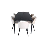 Pelle, Velvet Rektangulär matgrupp Beige, Svart, Svart, 190 x 90