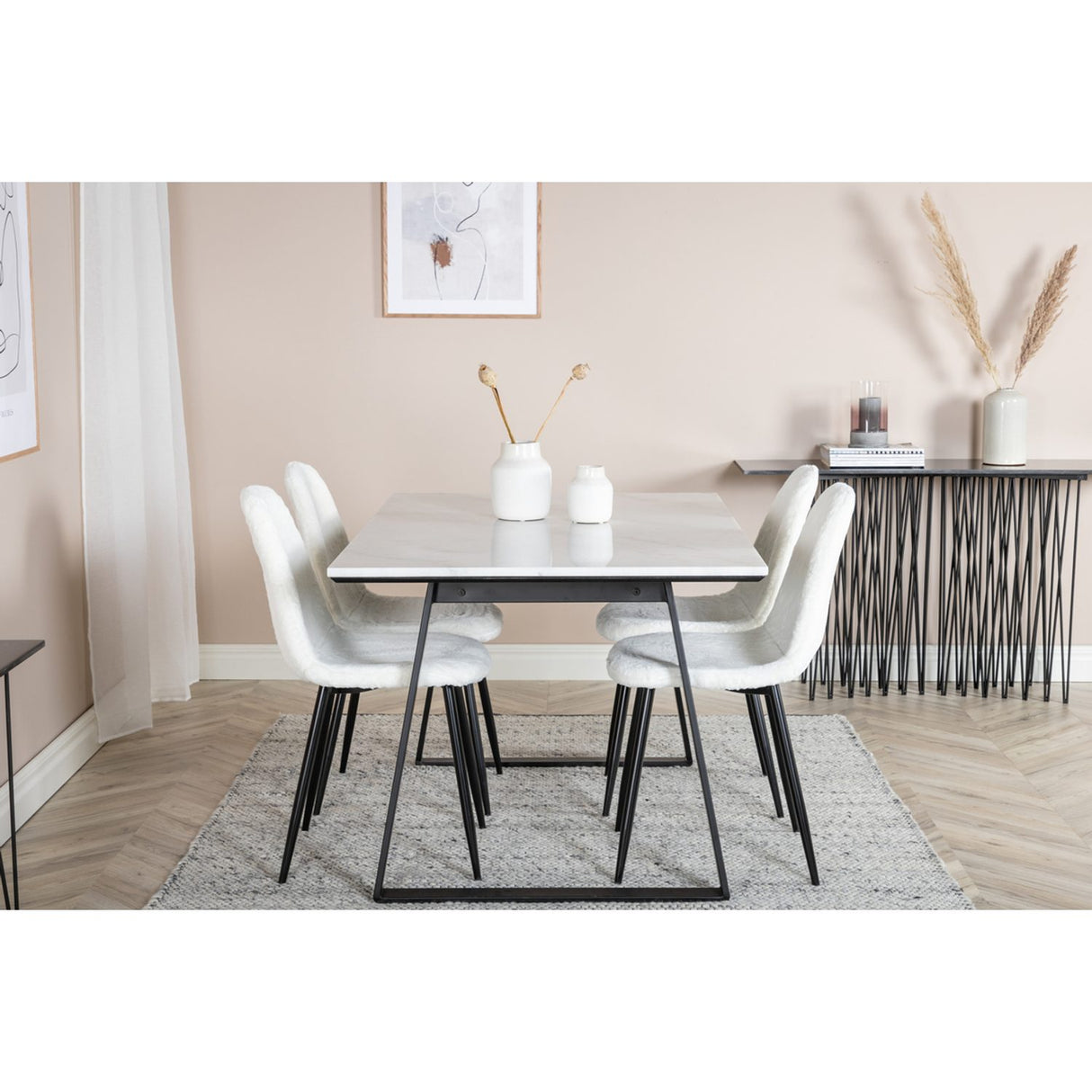 Estelle, Polar Rektangulär matgrupp Svart, vit, Svart, vit, 140 x 90