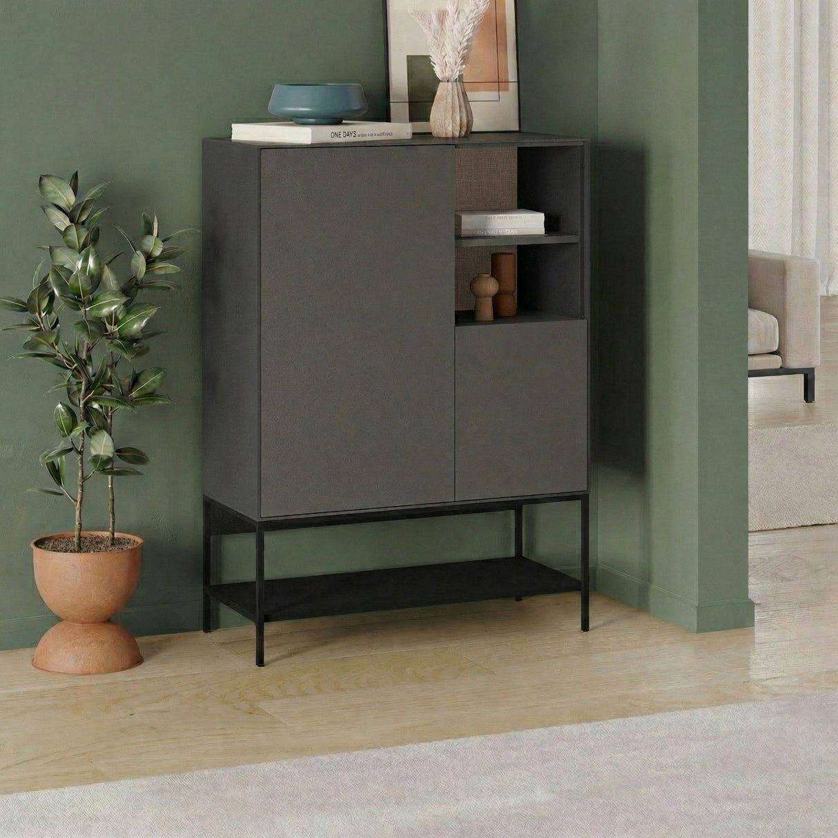 Amira (90 x 125 x 40 cm) Sideboard Antracitträ Svart Svart