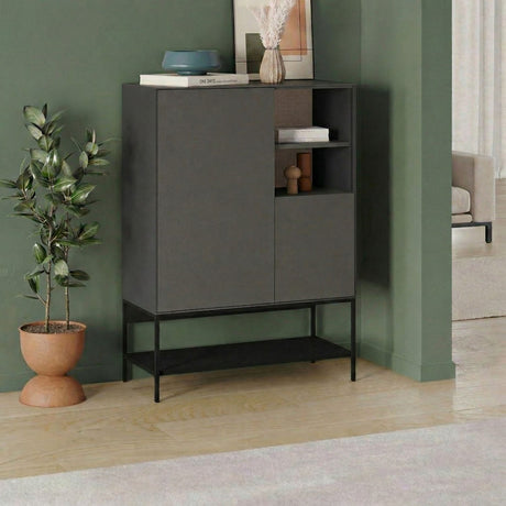 Amira (90 x 125 x 40 cm) Sideboard Antracitträ Svart Svart