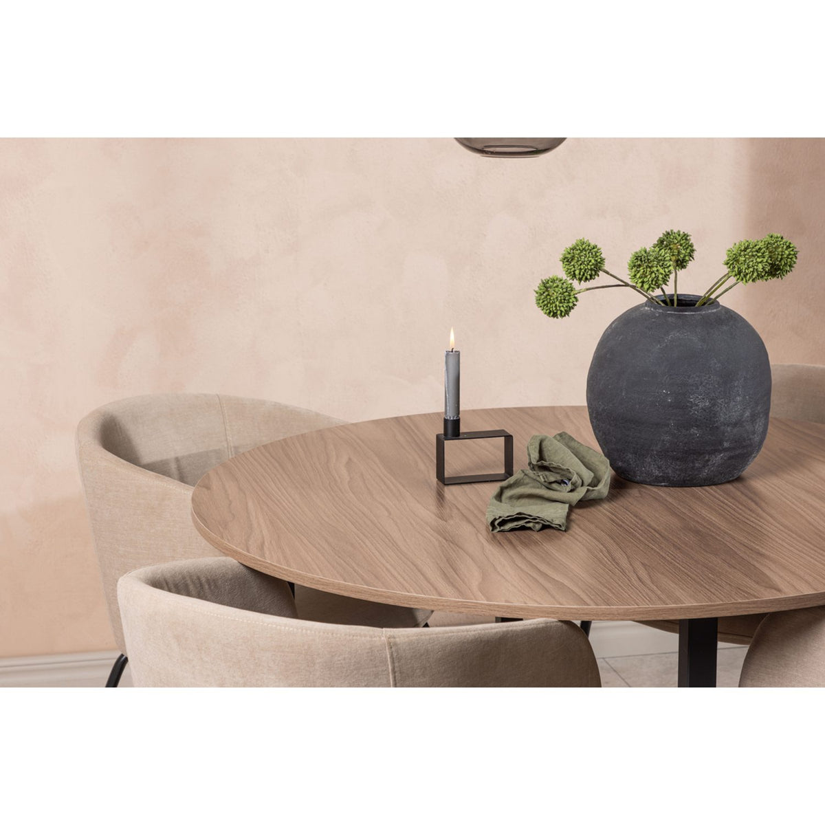 Durango, Berit Rund matgrupp Beige, Svart, Svart, valnöt, ⌀120