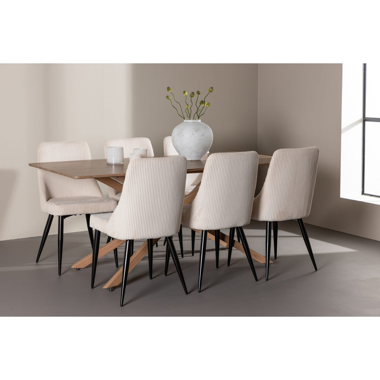 Piazza, Leone Rektangulär matgrupp Beige,Svart, Mocka, 180 x 90