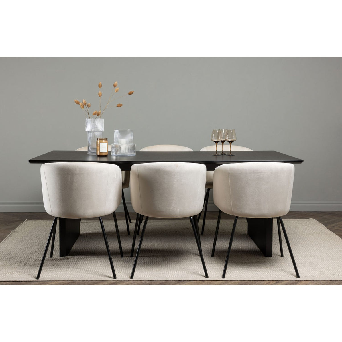 Vail, Berit Rektangulär matgrupp Beige, Svart, Svart, 200 x 100