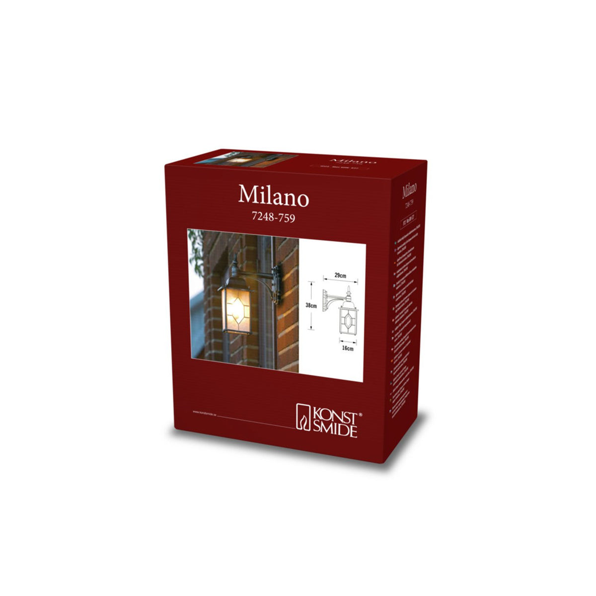 Milano E27 Svart/Silver Vägglampa Ute Ned