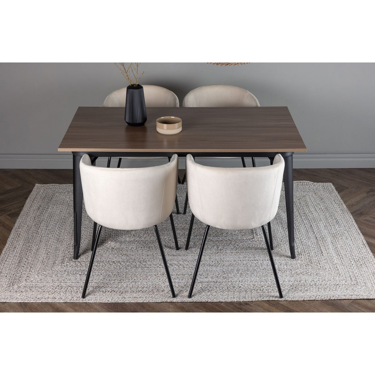 Tempe, Berit Rektangulär matgrupp Beige, Svart, Valnöt, 140 x 80