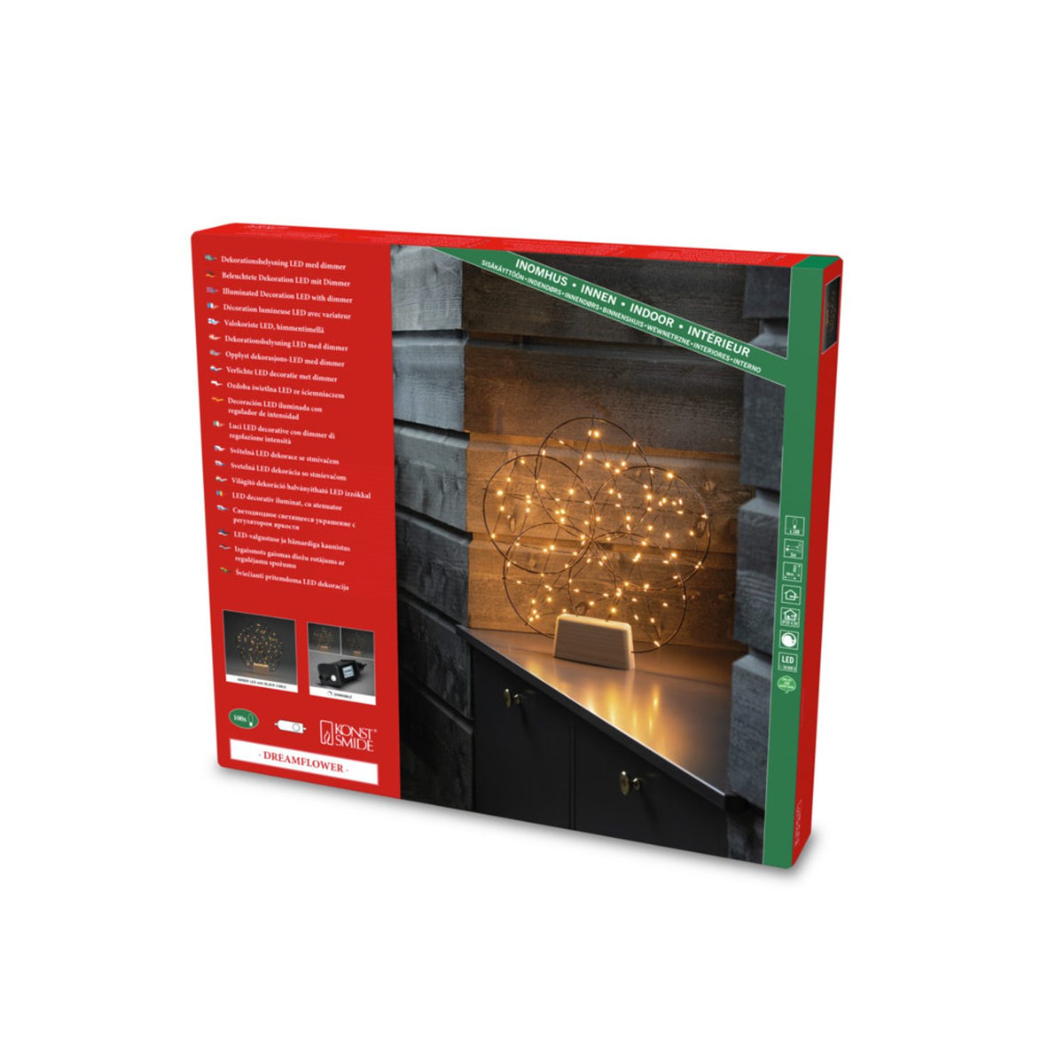 Rund Svart 5x Metall/träbas 100 amber micro-LED Stående Ljusdekoration Inne
