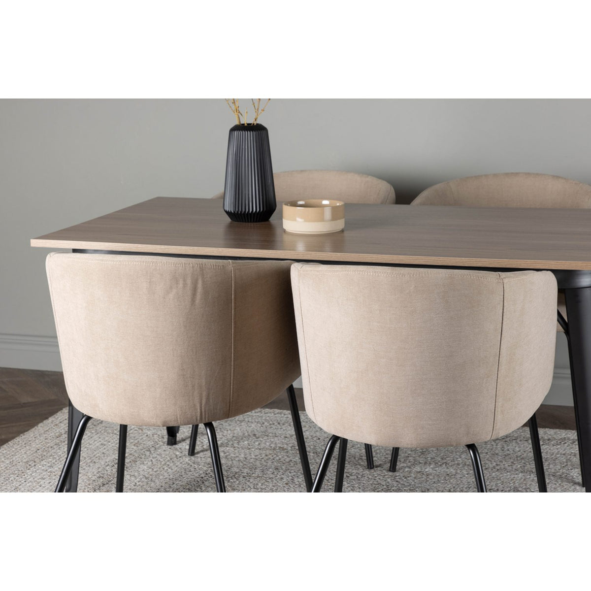Tempe, Berit Rektangulär matgrupp Beige, Svart, Valnöt, 140 x 80