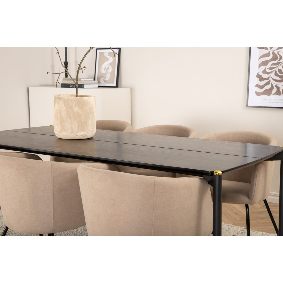 Pelle, Berit Rektangulär matgrupp Beige, Svart, Svart, 190 x 90