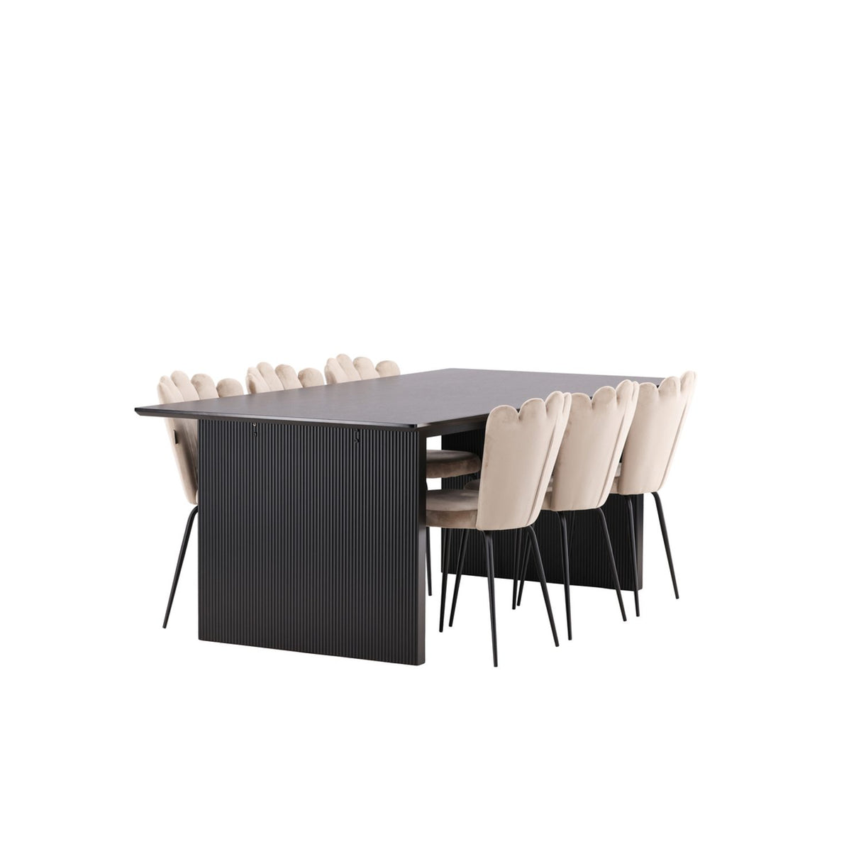 Vail, Limhamn Rektangulär matgrupp Beige, Svart, Svart, 200 x 100