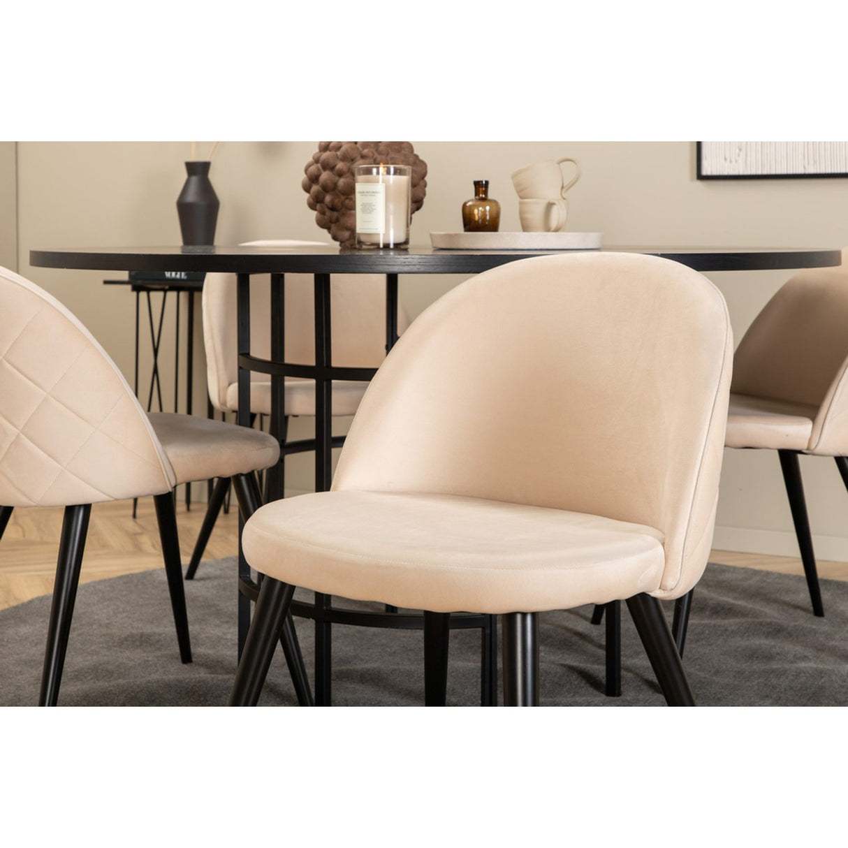 Copenhagen, Velvet Rund matgrupp Beige,Svart, Svart, ⌀140