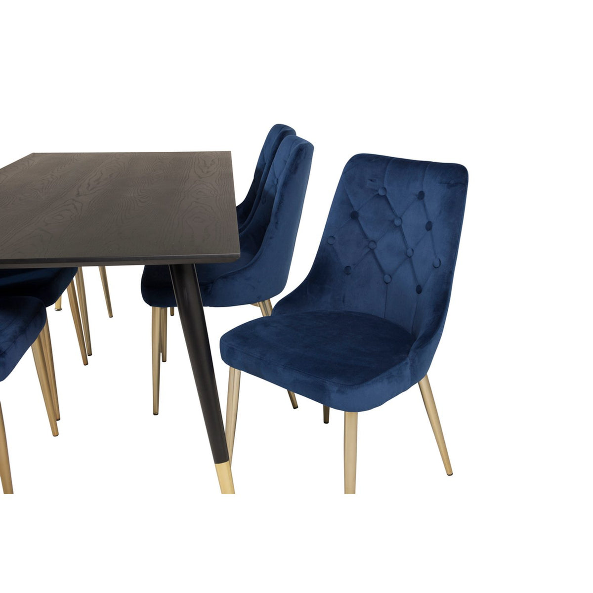 Dipp, Velvet Deluxe Rektangulär matgrupp Blå, Guld, Svart, Guld, 180 x 90