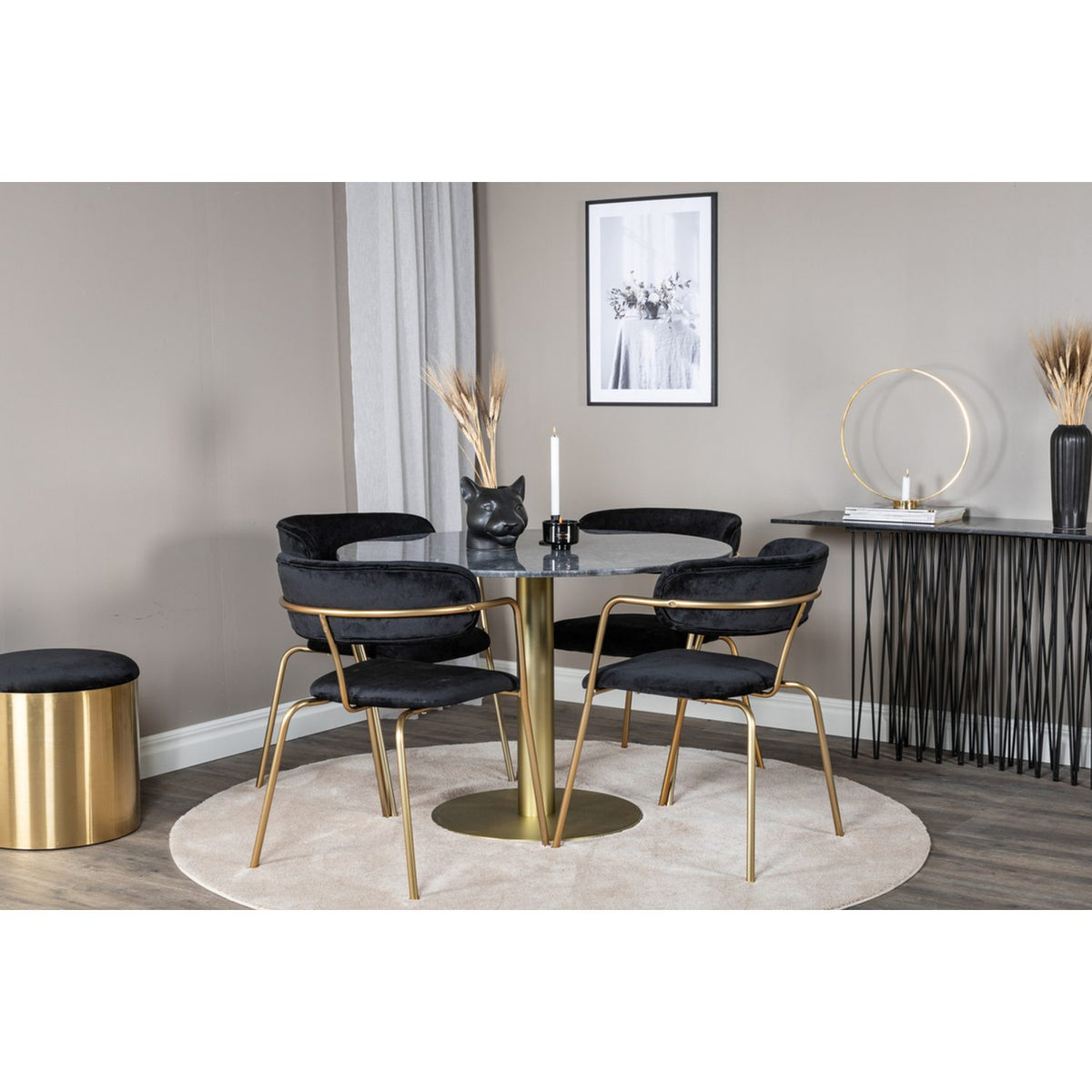 Estelle, Arrow Rund matgrupp Svart, guld, Guld, mörkgrå, ⌀106