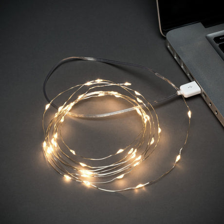 Micro LED USB Silversladd Ljusslinga Inomhus 100 Lampor (4.95m), Varmvit