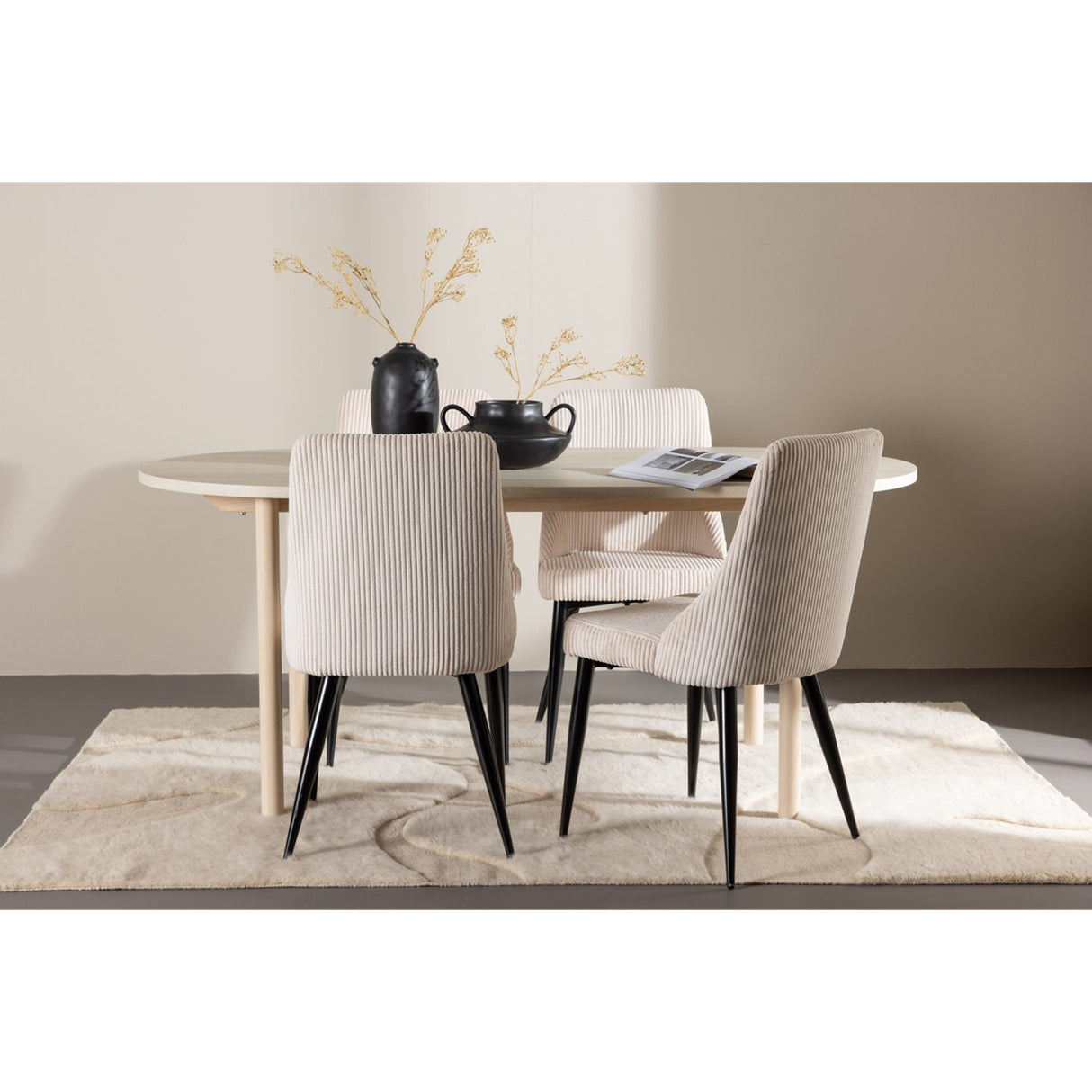 Andy, Leone Ovalt matgrupp Beige,Svart, Vitlaserad, 180 x 90