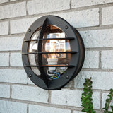 Oden E27 Svart med Eluttag Vägglampa Ute Klarglas