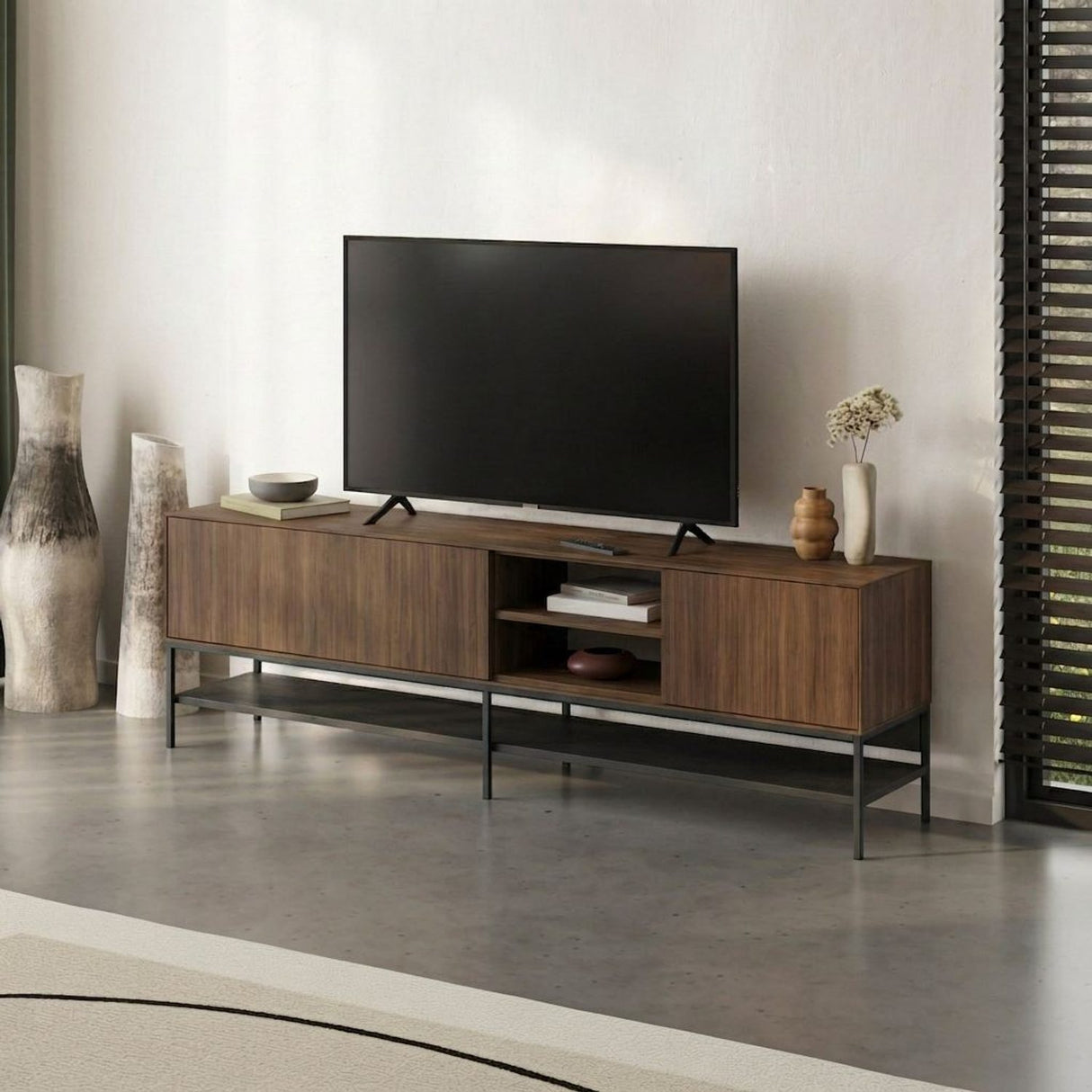 Tallinn (180 x 55 x 35 cm) TV-bänk Milano valnötträ svart svart