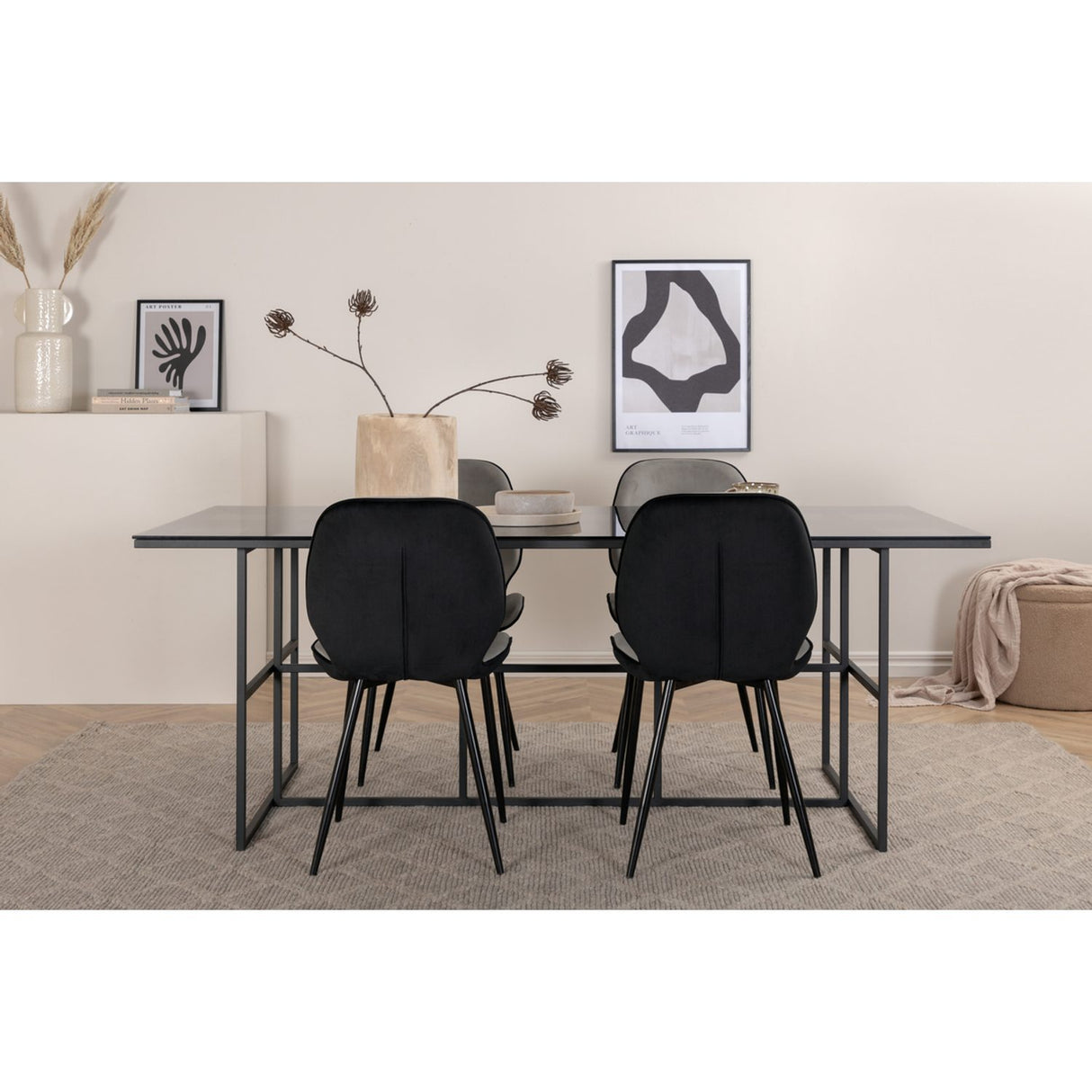 Leif, Emma Rektangulär matgrupp Svart,Grå, Svart, 200 x 90
