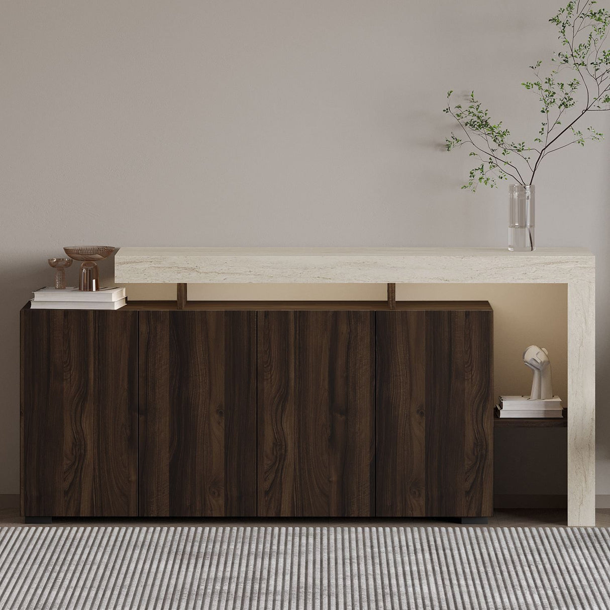 Cork (170 x 80 x 35 cm) Konsolbord Travertin, valnöt