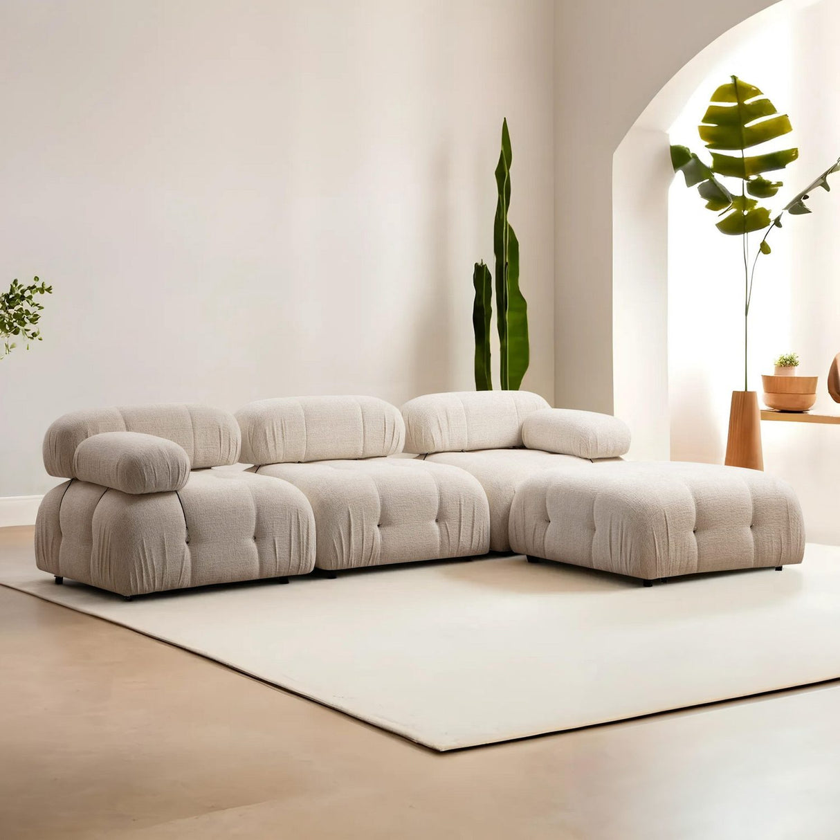 Vienna Beige L1-O1-1R-PUF (288 x 95 x 75 cm) Hörnsoffa Creme