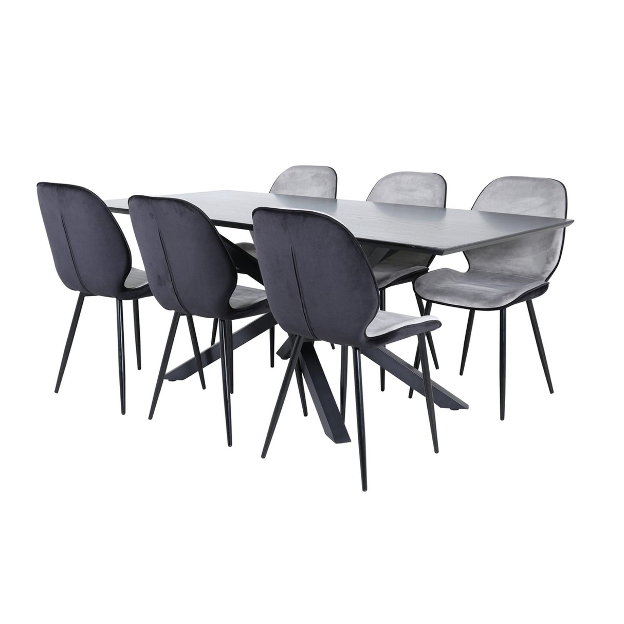 Piazza, Emma Rektangulär matgrupp Svart,Grå, Svart, 180 x 90