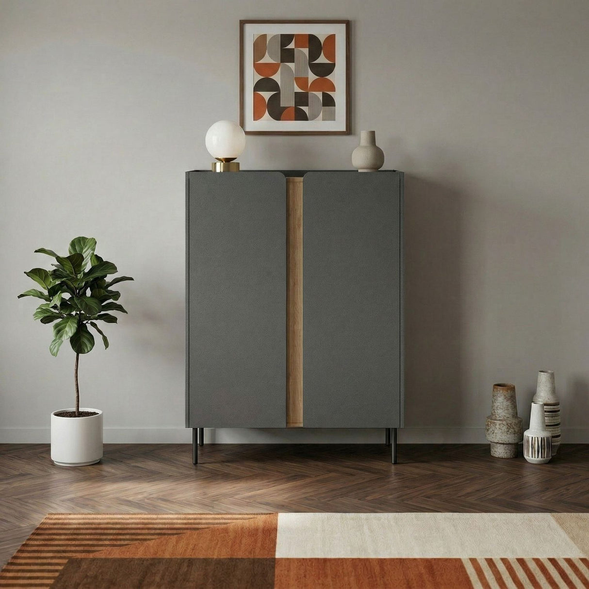 Lucile (90 x 120,4 x 40,5 cm) Sideboard Antracit naturlig ek svart