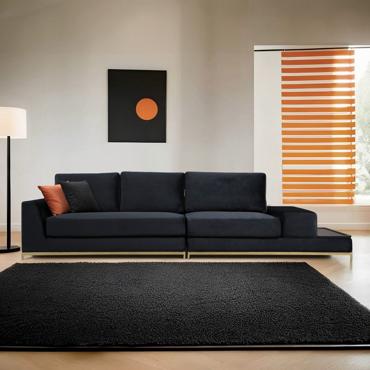 Line med sidobord (320 x 102 x 84 cm) Svart Guld 4-sitssoffa