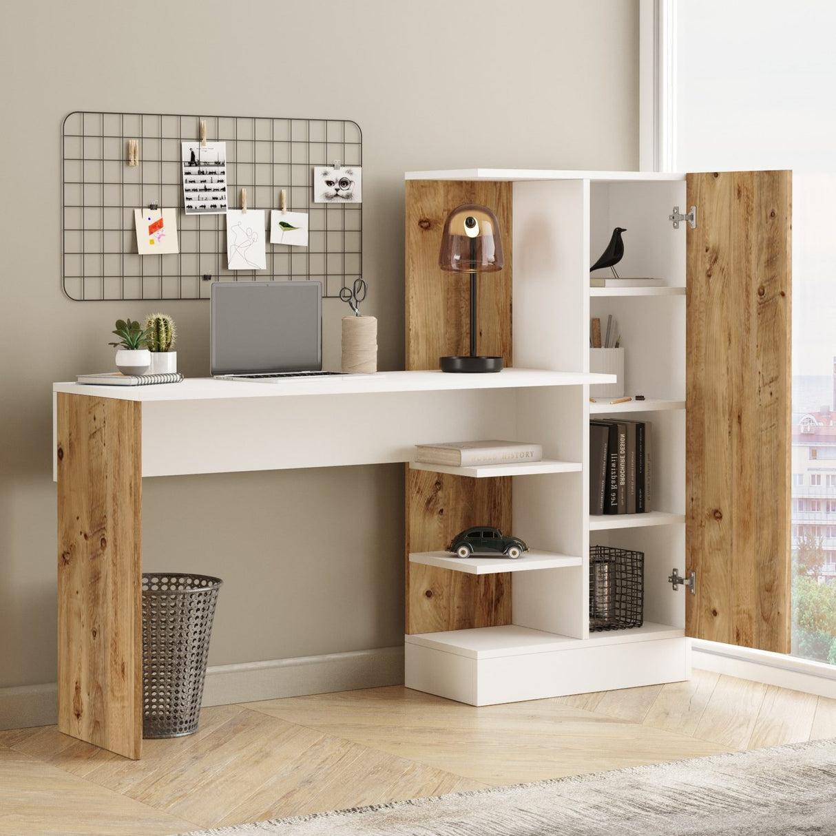 Quito (152,3 x 120 x 40 cm) Skrivbord Atlantisk furu vit