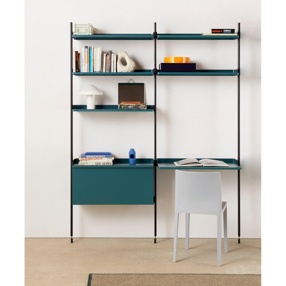 Pier System 12 2 sektioner 162 × 46,5 × 209 cm Hyllsystem PS Blue, Black – anodiserad aluminium