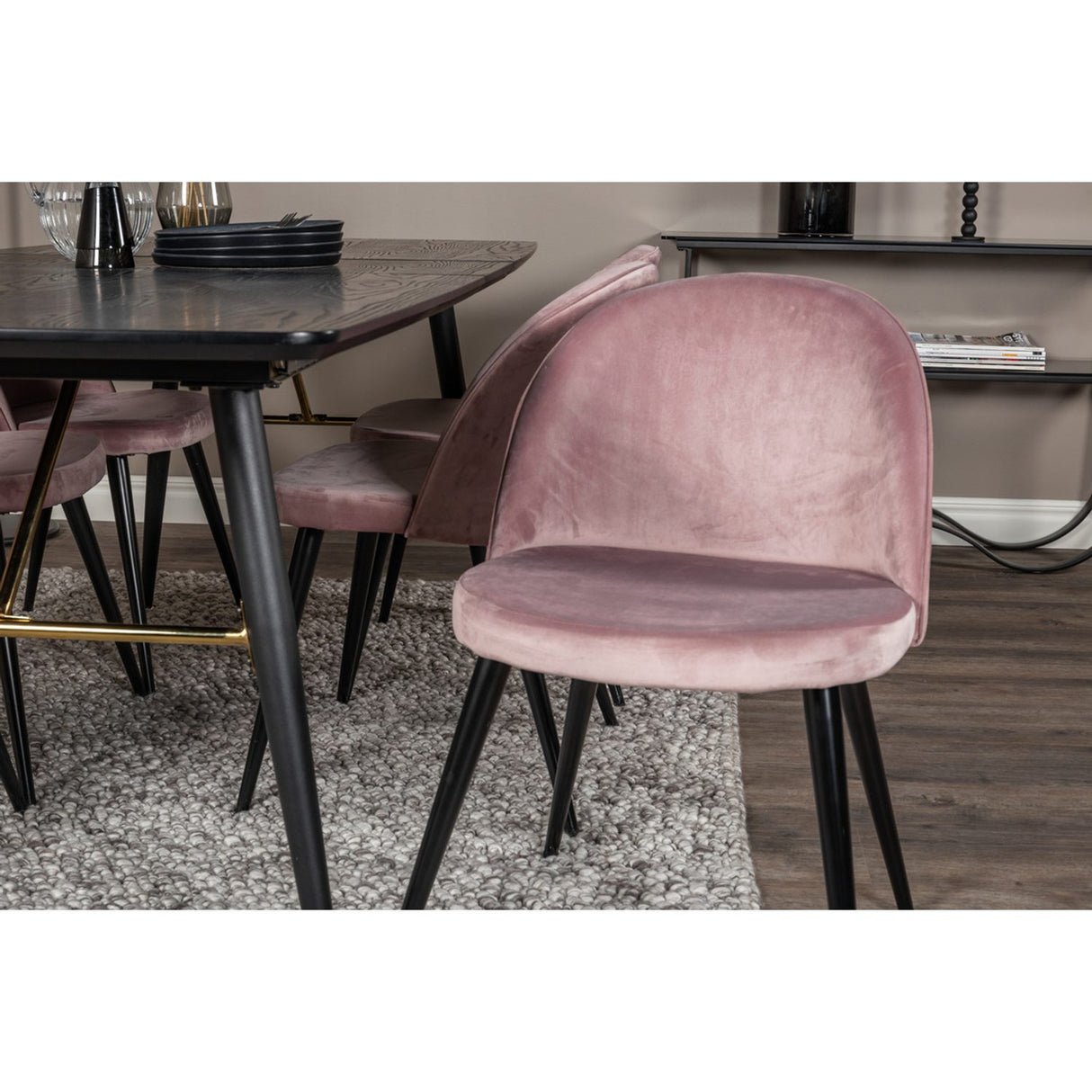 Gold, Velvet Rektangulär matgrupp Svart,Dammig rosa, Svart, 180 x 85