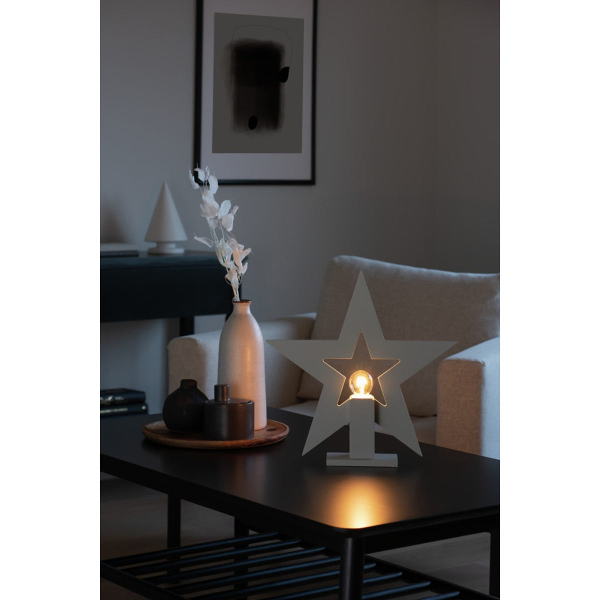 Stående Trä 35x35cm E14 Vit kabel Julstjärna Inne Grå