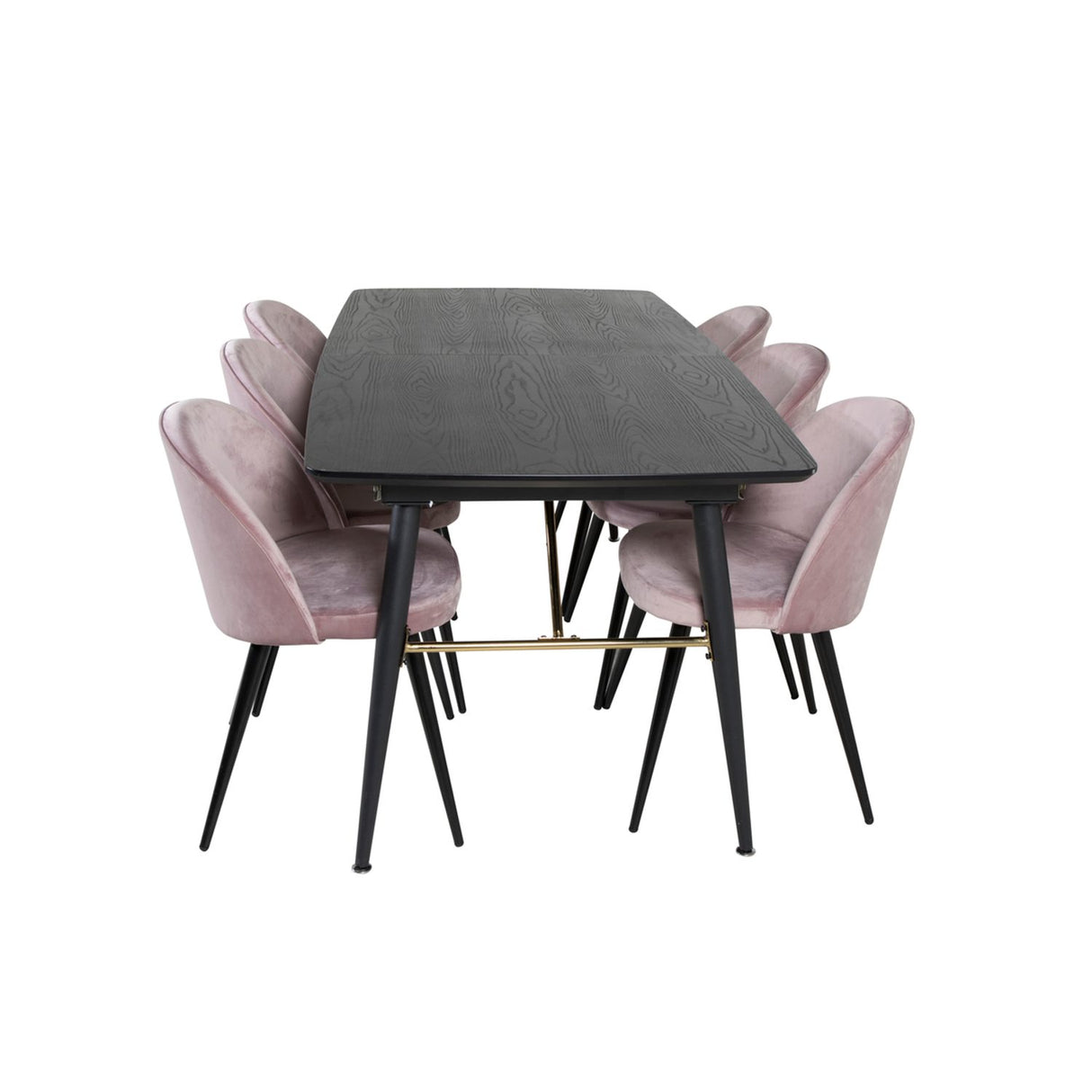 Gold, Velvet Rektangulär matgrupp Svart,Dammig rosa, Svart, 180 x 85