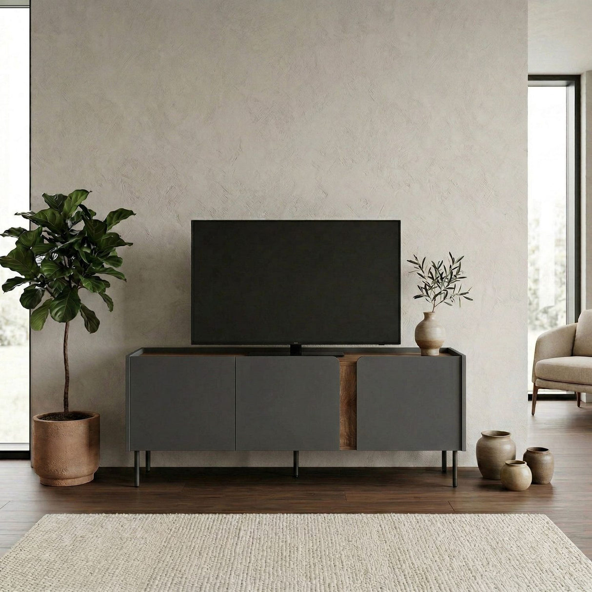 Lucile (140 x 53,9 x 35,5 cm) TV-bänk Antracit Natur ek Svart