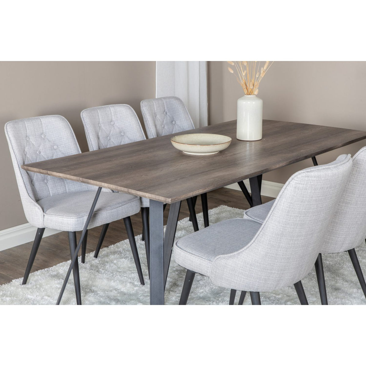 Marina, Velvet Deluxe Rektangulär matgrupp Svart,Ljusgrå, Svart,Grå, 180 x 90