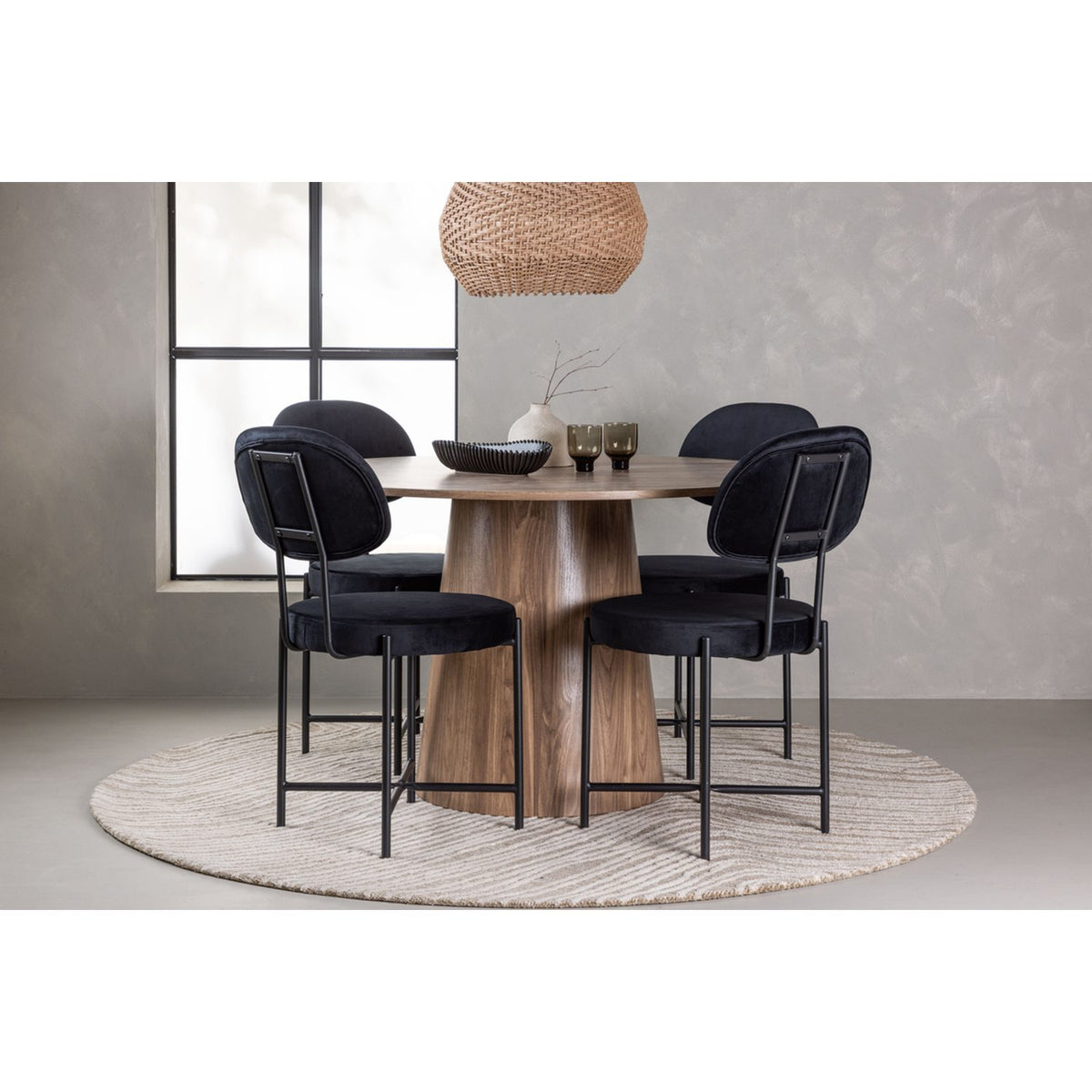Lanzo, Stella Rund matgrupp Svart, Natur, 4st