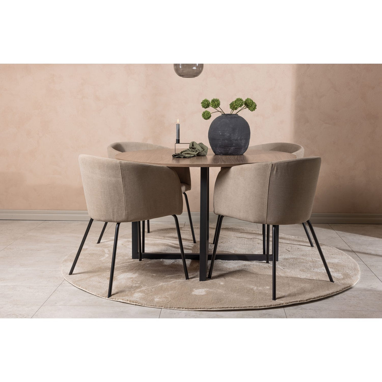Durango, Berit Rund matgrupp Beige, Svart, Svart, valnöt, ⌀120