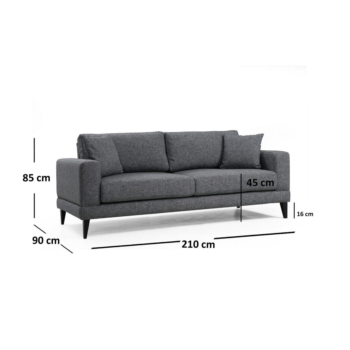 Nordic 3-sits (210 x 90 x 85 cm) Mörkgrå 3-sitssoffbädd