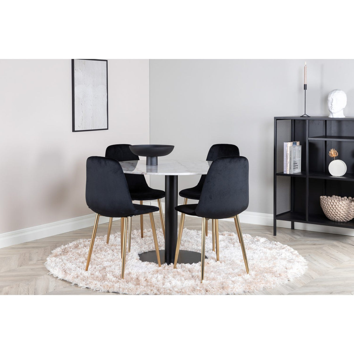 Estelle, Polar Rund matgrupp Svart,Guld, Svart,Vit, ⌀106