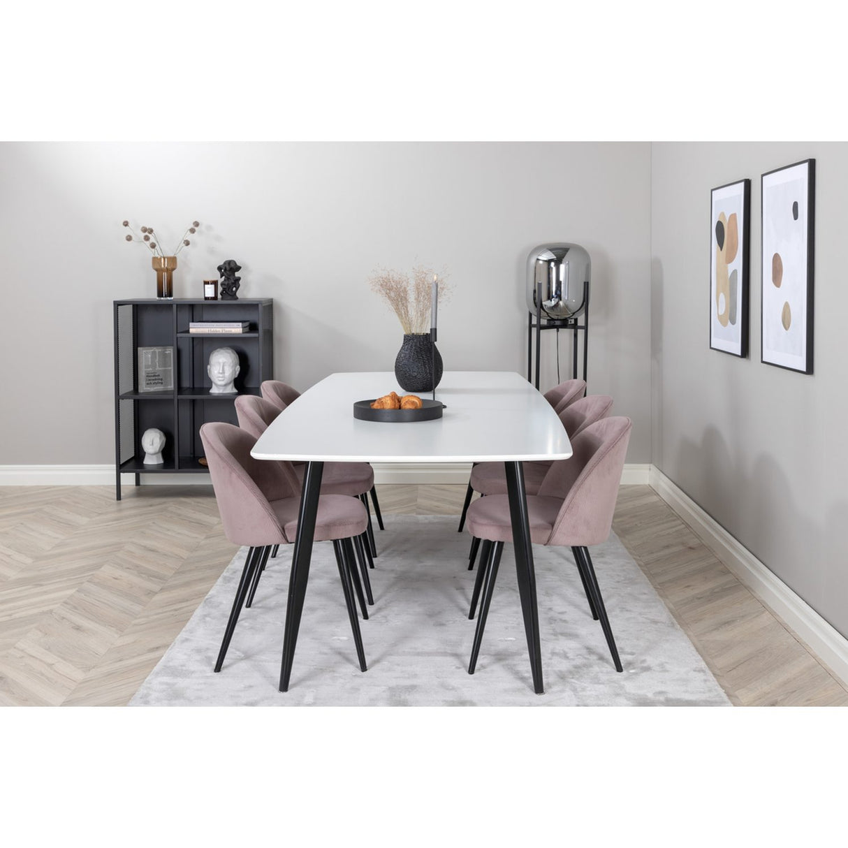 Polar, Velvet Rektangulär matgrupp Svart, Dammrosa, Svart, Vit, 240 x 100