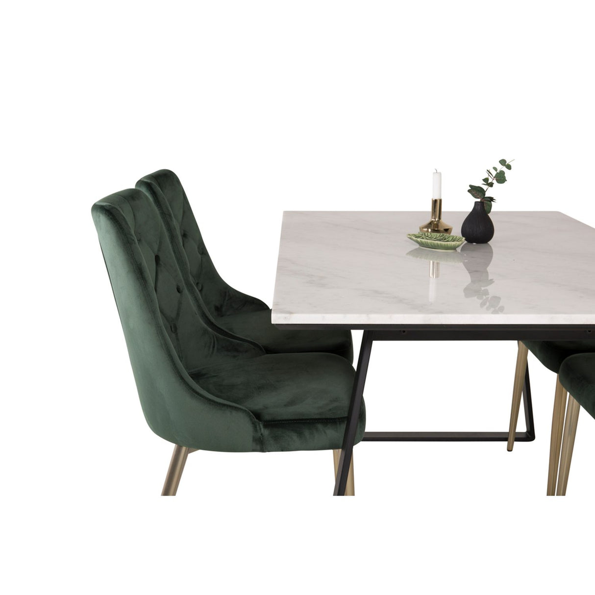 Estelle, Velvet Deluxe Rektangulär matgrupp Guld,Grön, Svart,Vitt, 140 x 90
