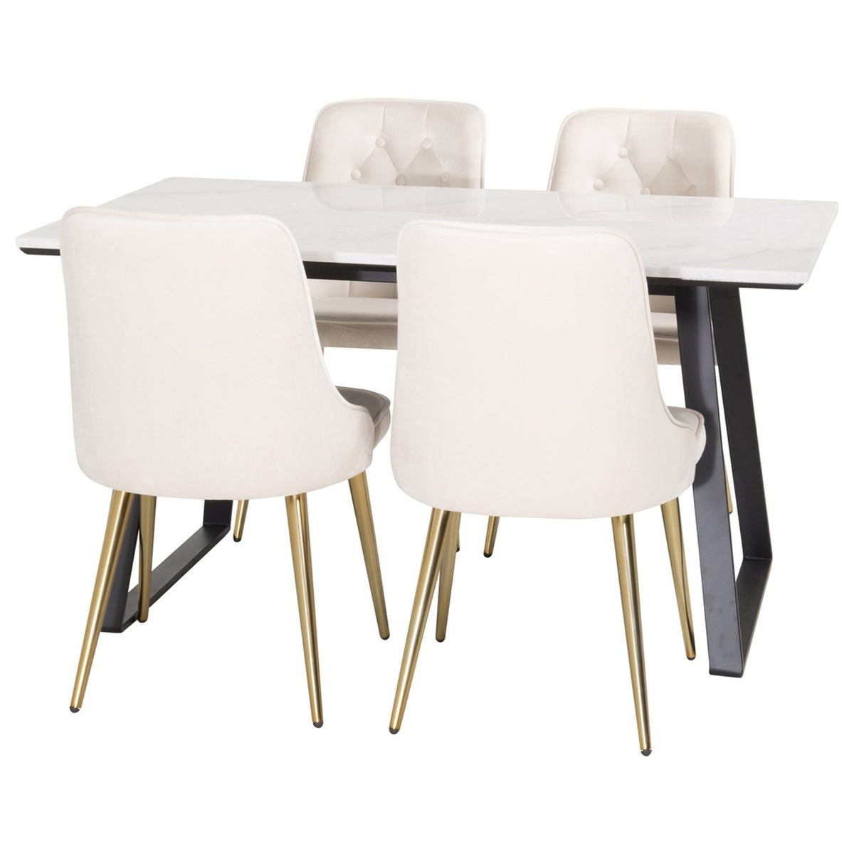 Estelle, Velvet Deluxe Rektangulär matgrupp Beige,Guld, Svart,Vit, 140 x 90