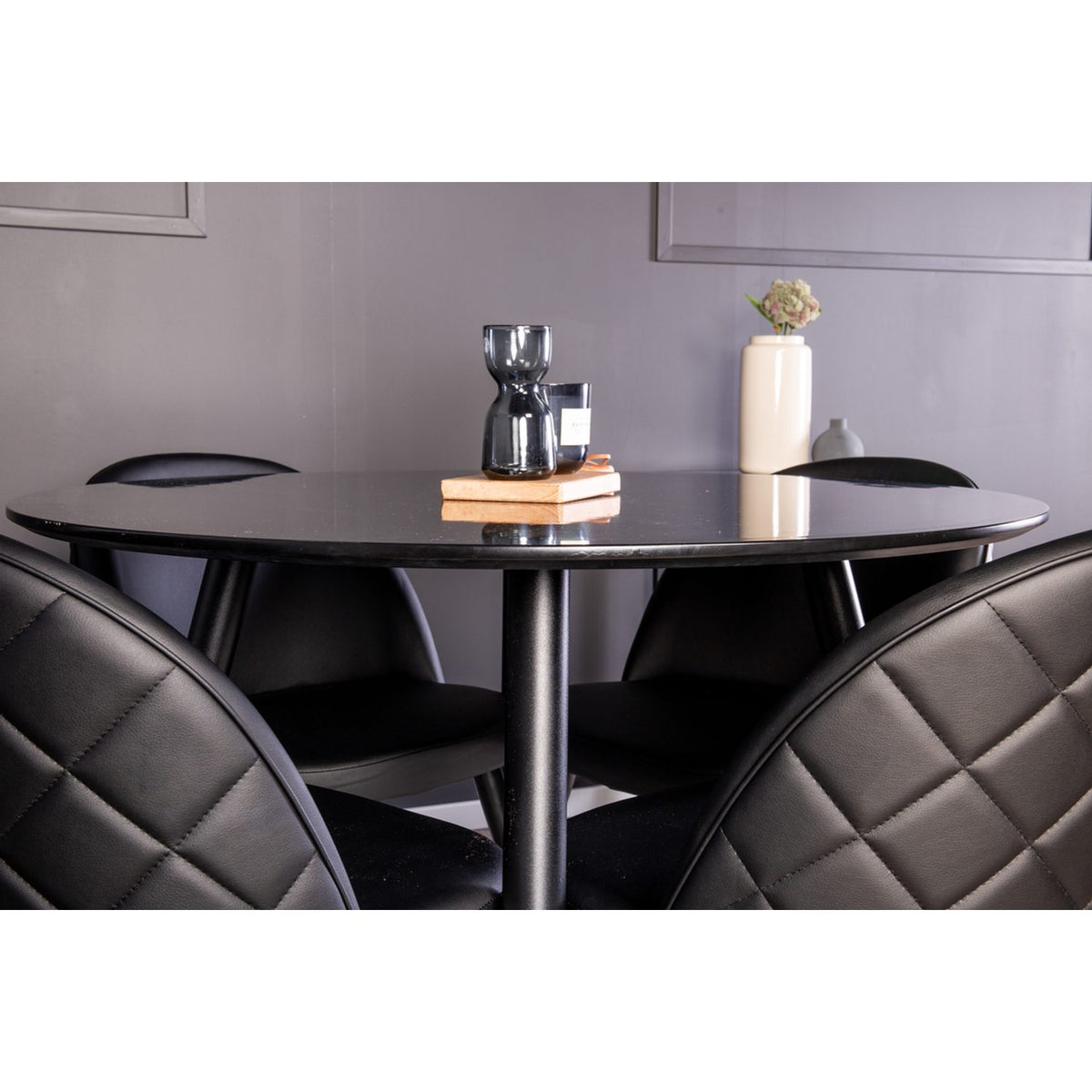 Plaza, Sammet Rund matgrupp Svart,Guld, Svart, ⌀100