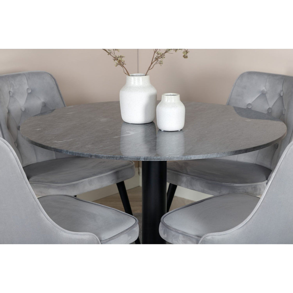 Estelle, Velvet Deluxe Rund matgrupp Svart,Ljusgrå, Svart,Mörkgrå, ⌀106