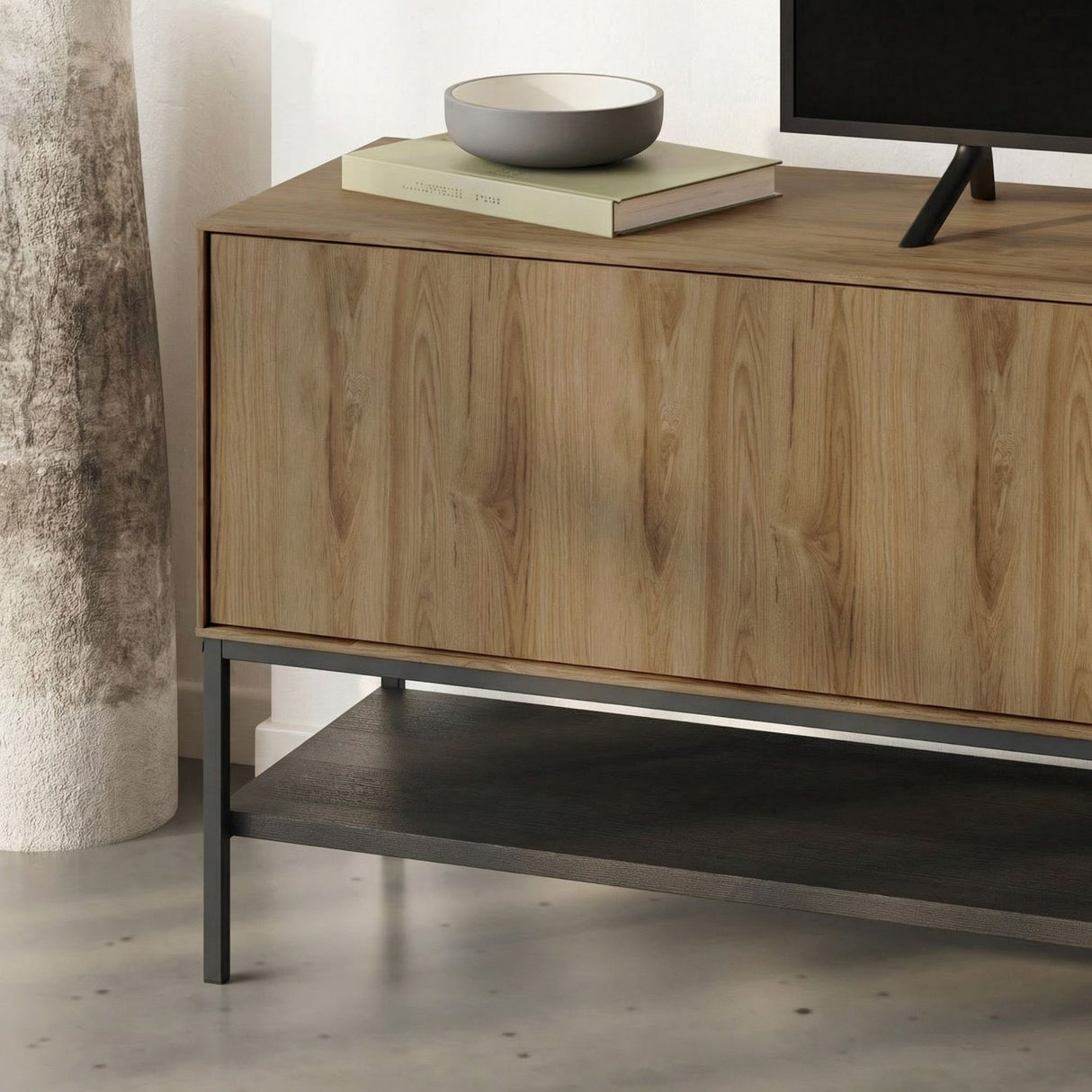 Tallinn (180 x 55 x 35 cm) TV-bänk Naturlig ekträ svart svart