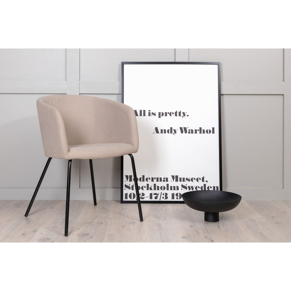 Berit Matstol Beige,Svart, Polyesterlinne, 55 x 78 x 55
