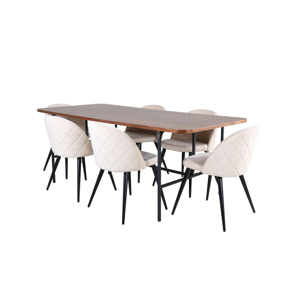 Uno, Velvet Rektangulär matgrupp Beige, Svart, Svart,Natur, 200 x 90