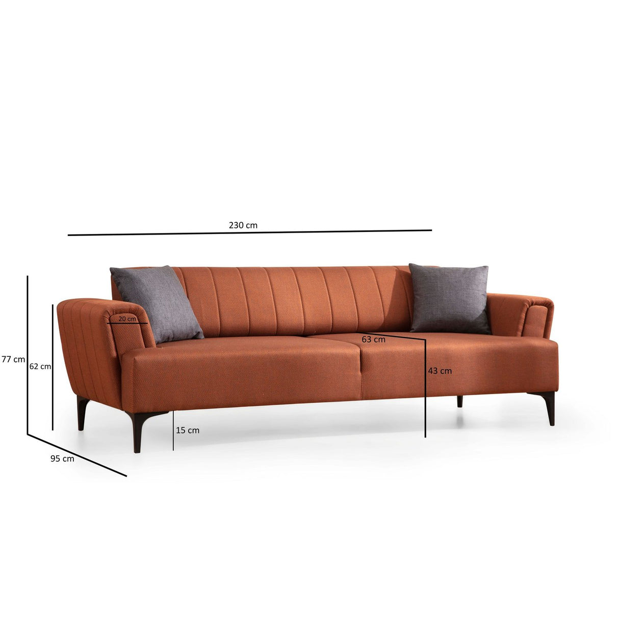 Jakarta (230 x 95 x 77 cm) 3-sits bäddsoffa Kakelröd